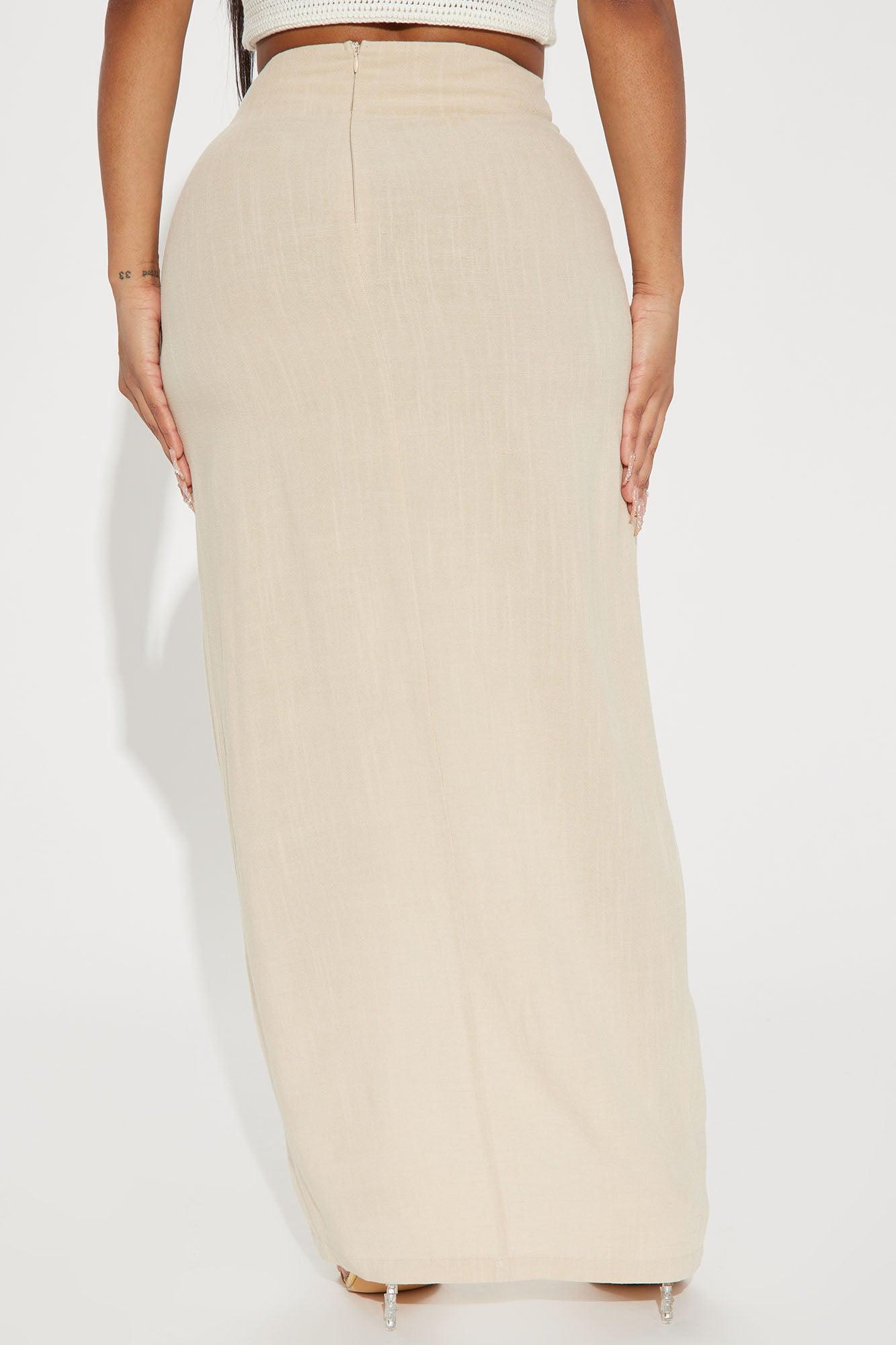 Dezi Linen Slit Maxi Skirt - Tan Product Image