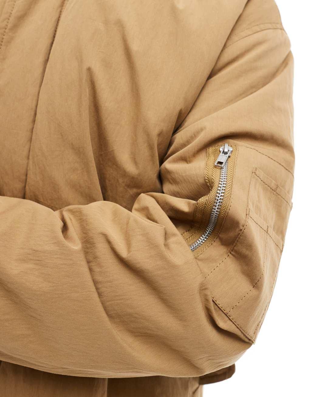 ASOS DESIGN oversized bomber jacket in tan Product Image