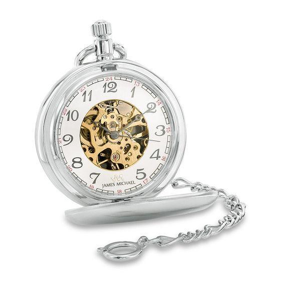 Men's James Michael Mechanical Pocket Watch with Silver-Tone Skeleton Dial (Model: Pma181003) Product Image