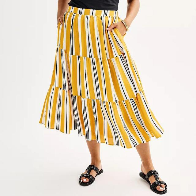 Plus Size Nine West Tiered Midi Skirt, Womens Product Image