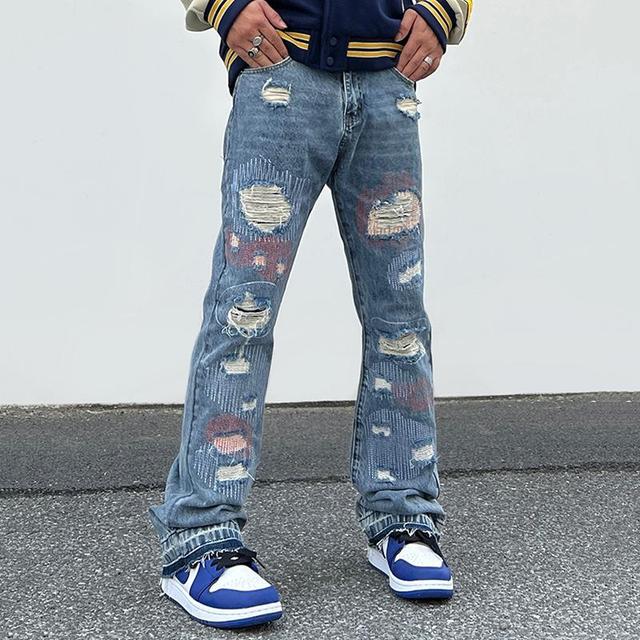 Men's Street Embroidered Ripped Jeans Product Image