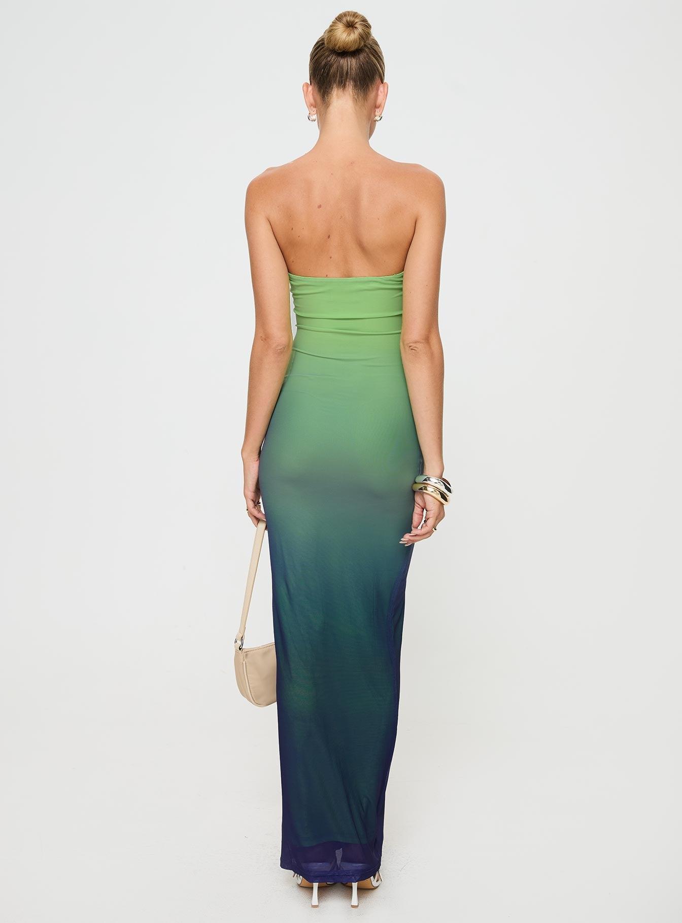 Stolen Love Strapless Maxi Dress Blue / Green Ombre Petite Product Image