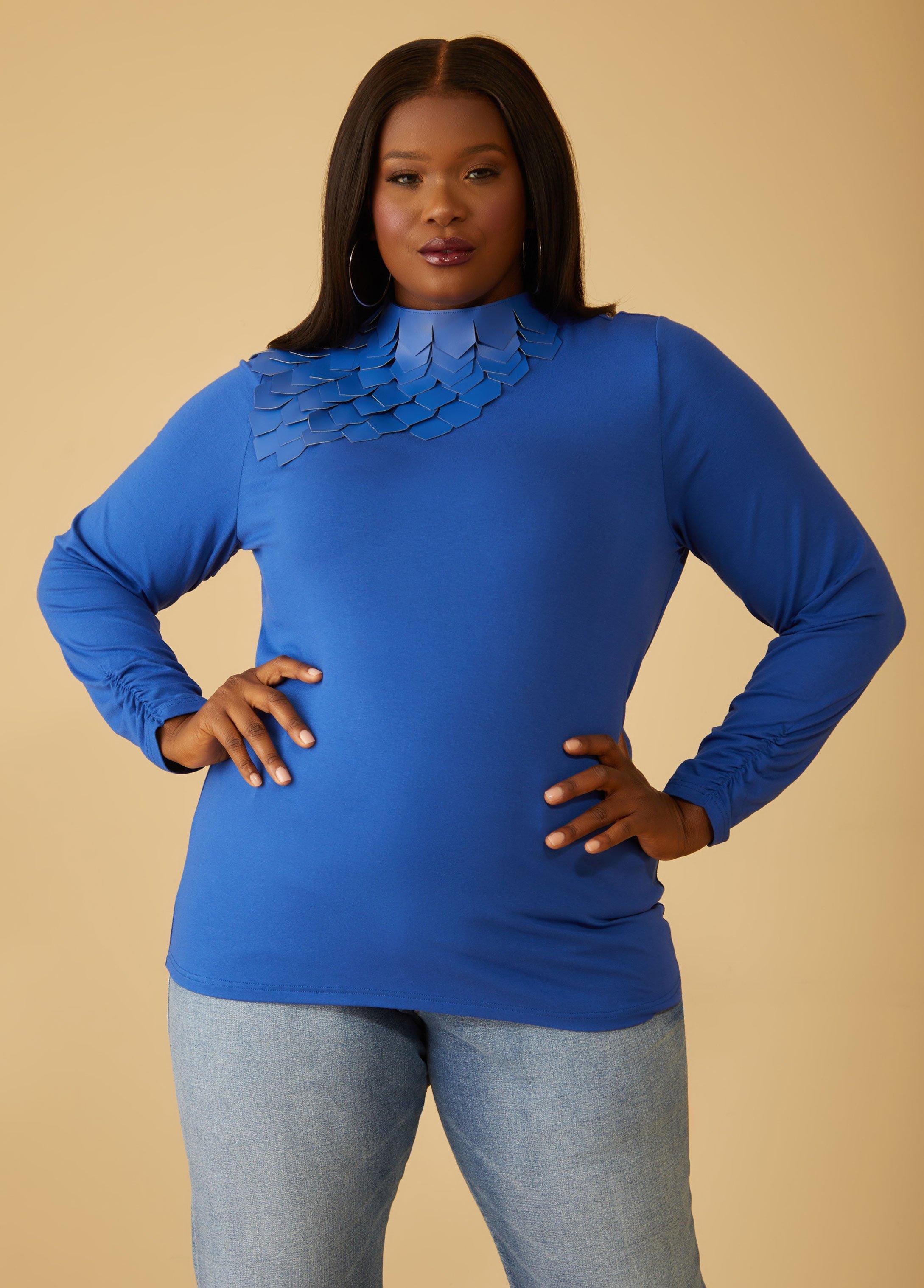 Plus Size Faux Leather Embellished Knit Top Ashley Stewart Product Image