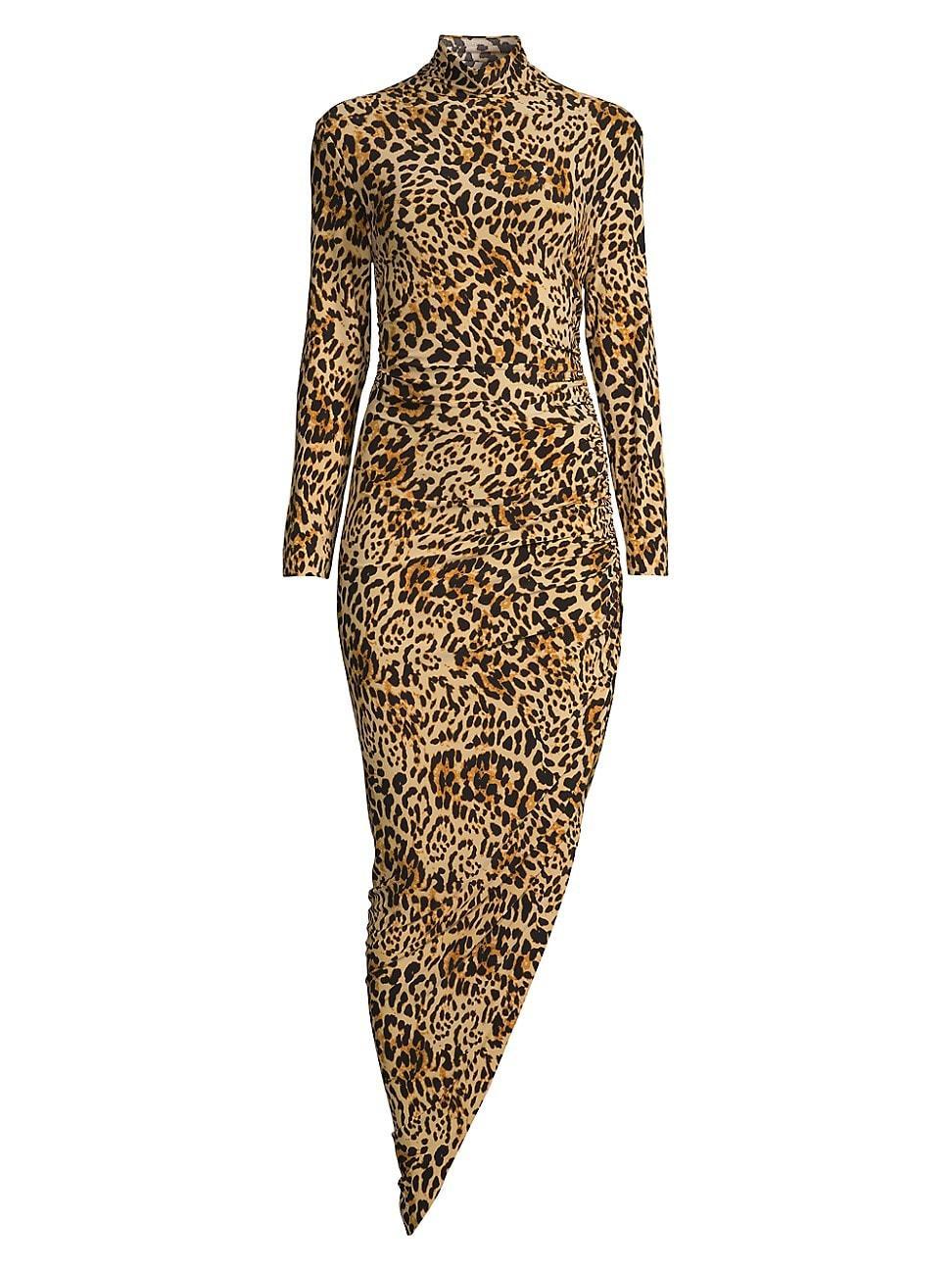 Womens Draped Leopard Maxi-Dress Product Image