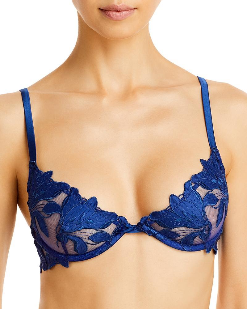 fleur du mal Lily Embroidery Plunge Demi Bra Green. Size 32D (also in 36B, 36C). Product Image