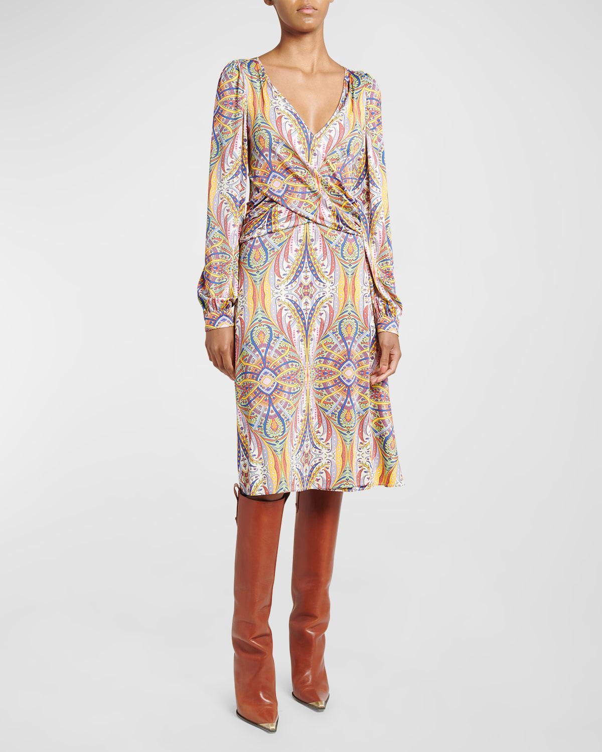 Kaleidoscope Long-Sleeve Draped Jersey Midi Dress Product Image