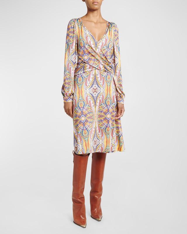 Kaleidoscope Long-Sleeve Draped Jersey Midi Dress Product Image