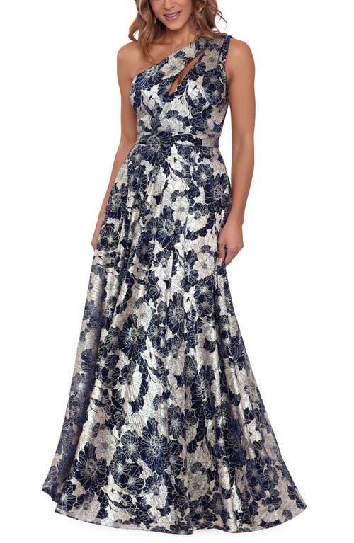 Betsy & Adam Floral One-Shoulder Foil Gown Product Image