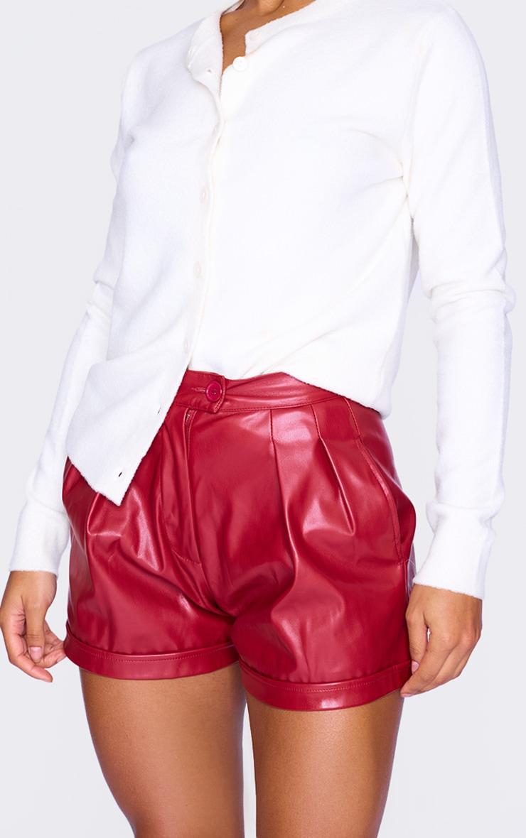 Cherry Red Faux Leather Pleat Detail Shorts Product Image