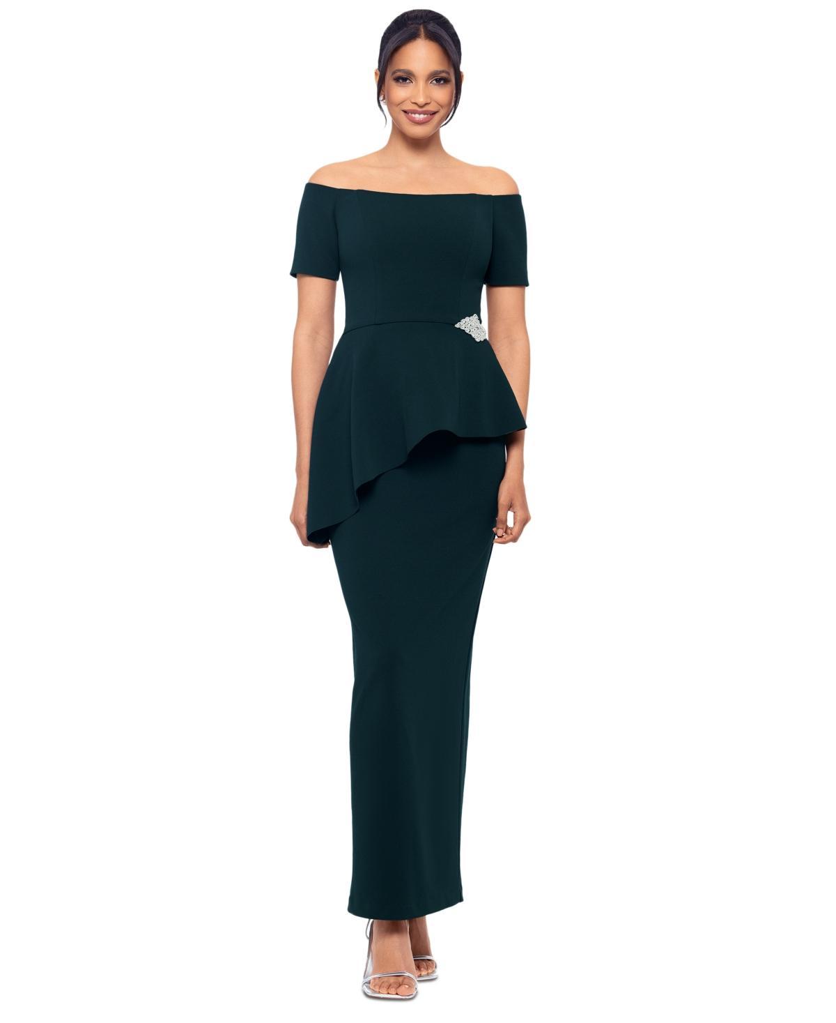 Betsy & Adam Womens Off-The-Shoulder Embellished Draped Gown Product Image