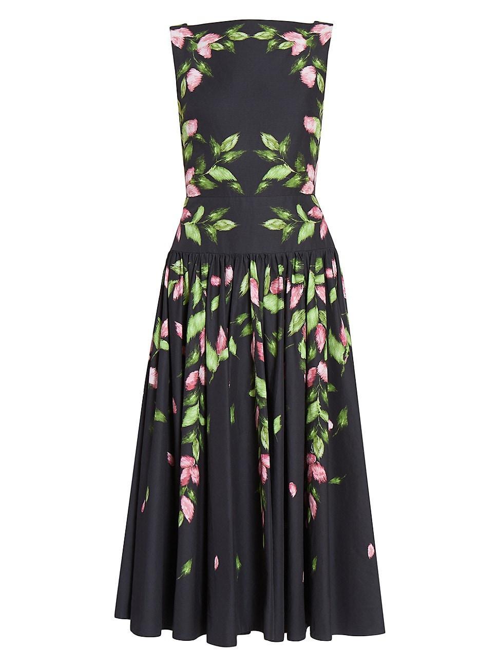 Womens Floral Drop-Waist Midi-Dress Product Image