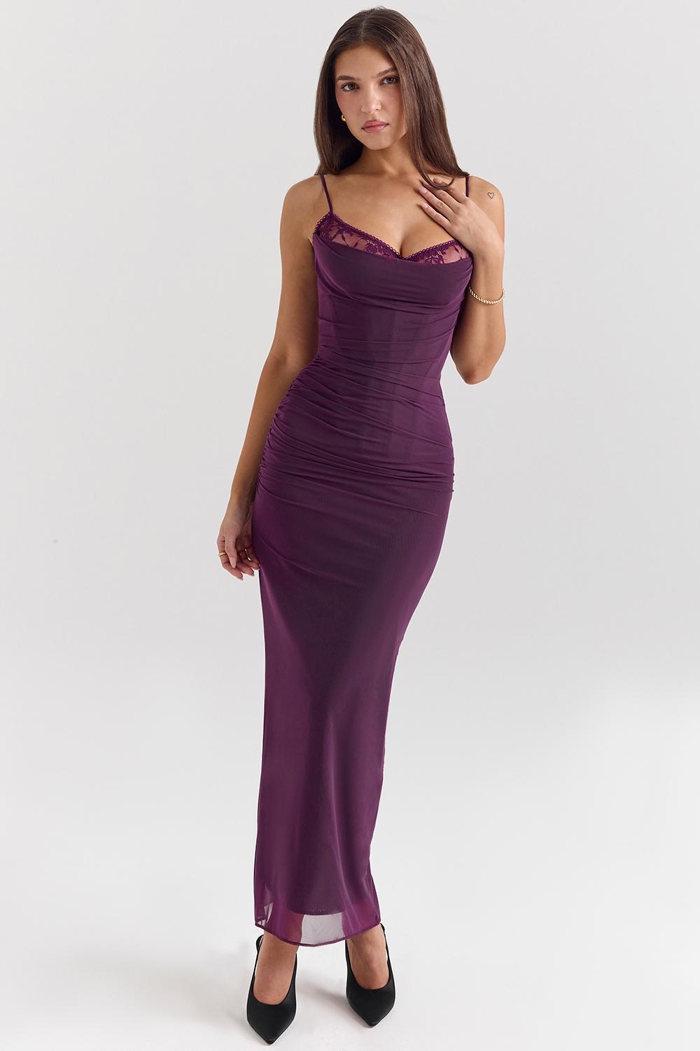 Nalini Grape Mesh Corset Maxi Dress Product Image