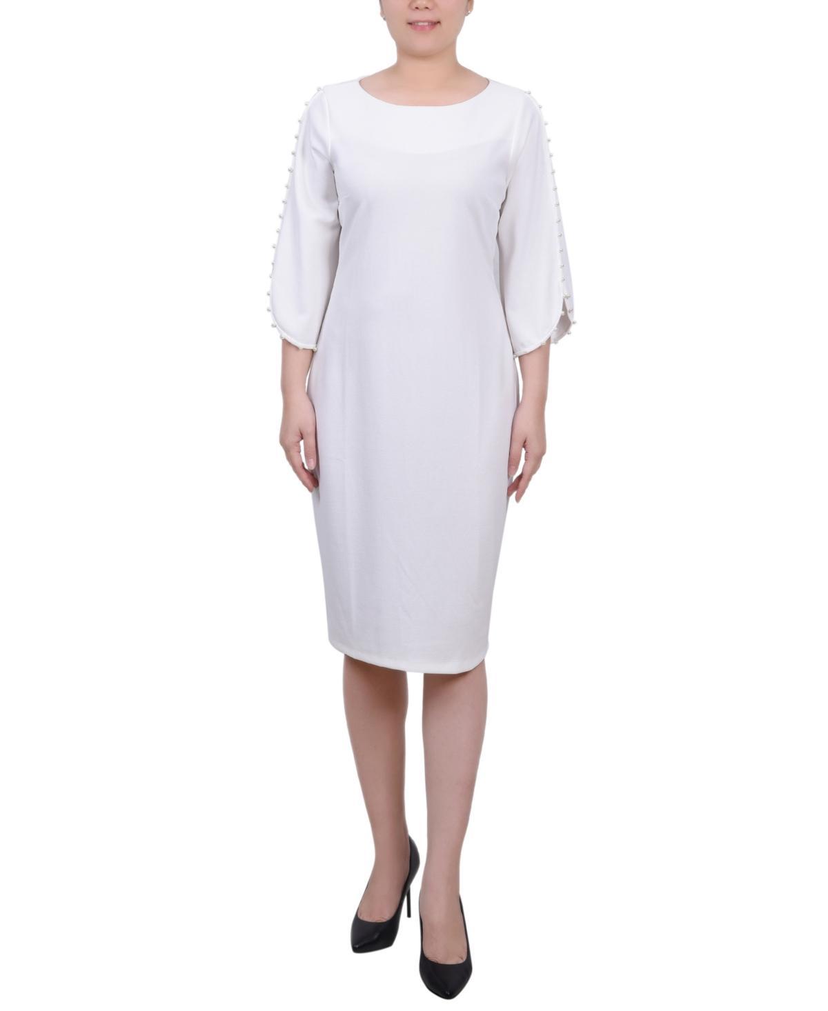 Ny Collection Womens 3/4 Imitation Pearl Detail Petal Sleeve Dress Product Image