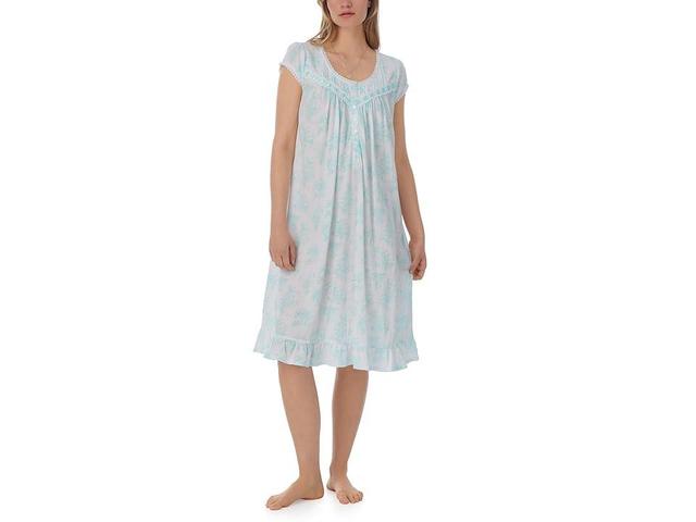 Eileen West Cotton Modal Cap Sleeve Waltz Gown (White Ground Floral) Women's Pajama Product Image