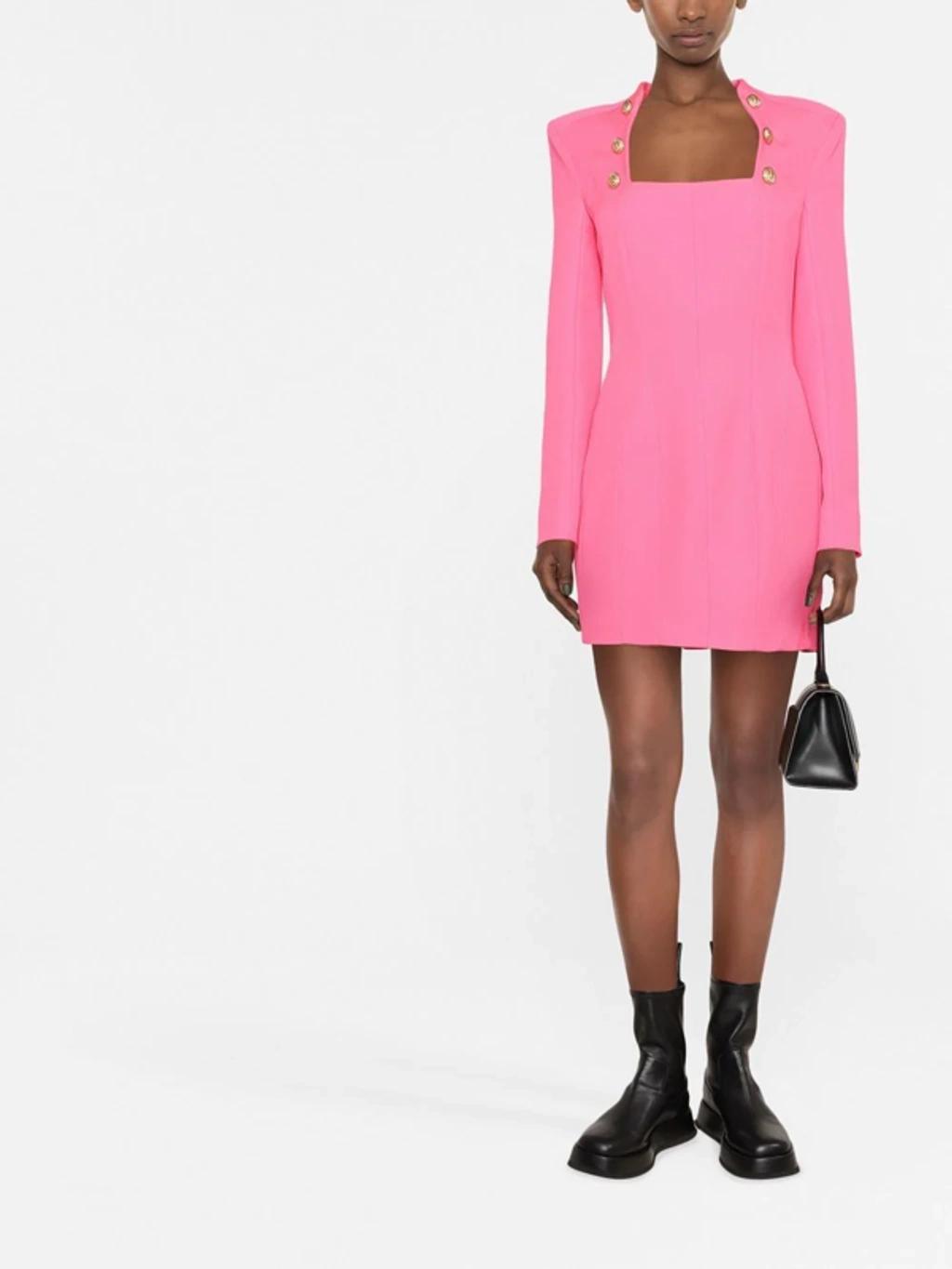 BALMAIN Square-neck Long-sleeve Dress In 4kb Product Image