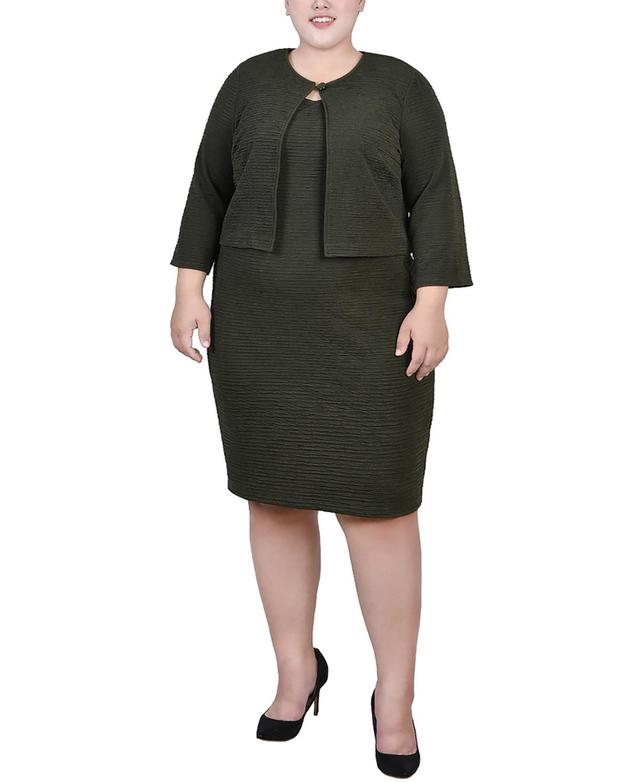 Ny Collection Plus Size Textured 3/4 Sleeve Two Piece Dress Set Product Image