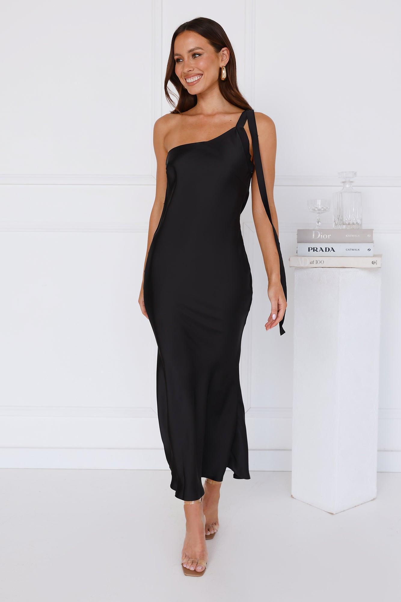 Black Tie Ballroom One Shoulder Satin Maxi Dress Black Product Image