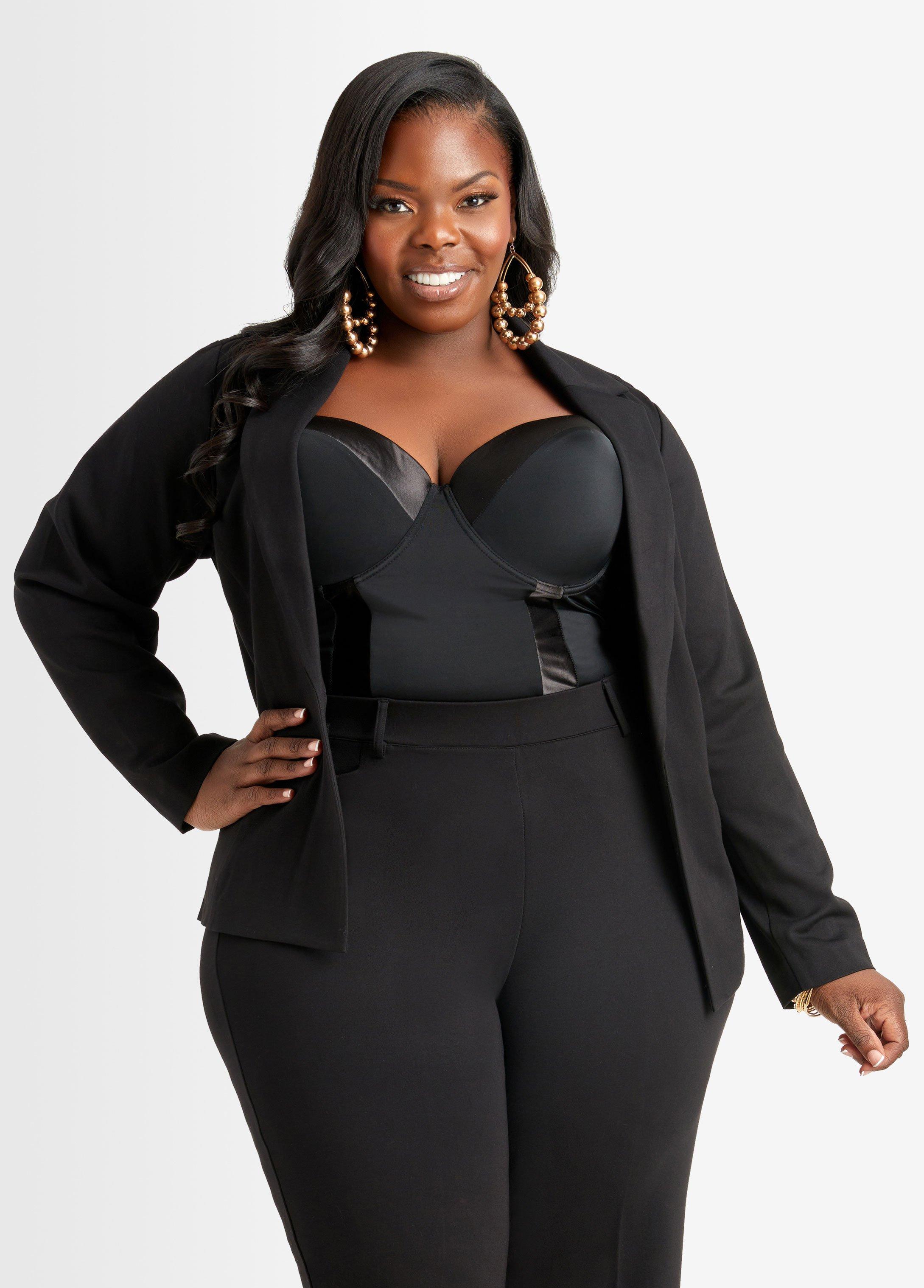 Plus Size Black Power Ponte Blazer, BLACK, 16 - Ashley Stewart Product Image