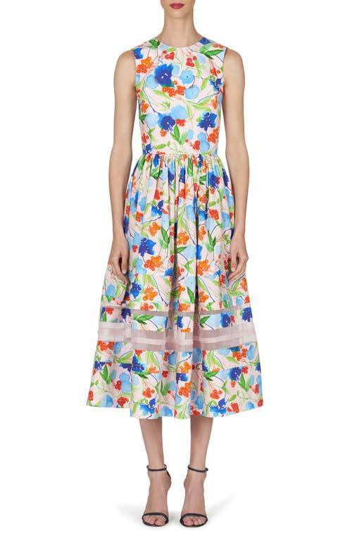 Carolina Herrera Floral Organza Inset Cotton A-Line Dress Product Image