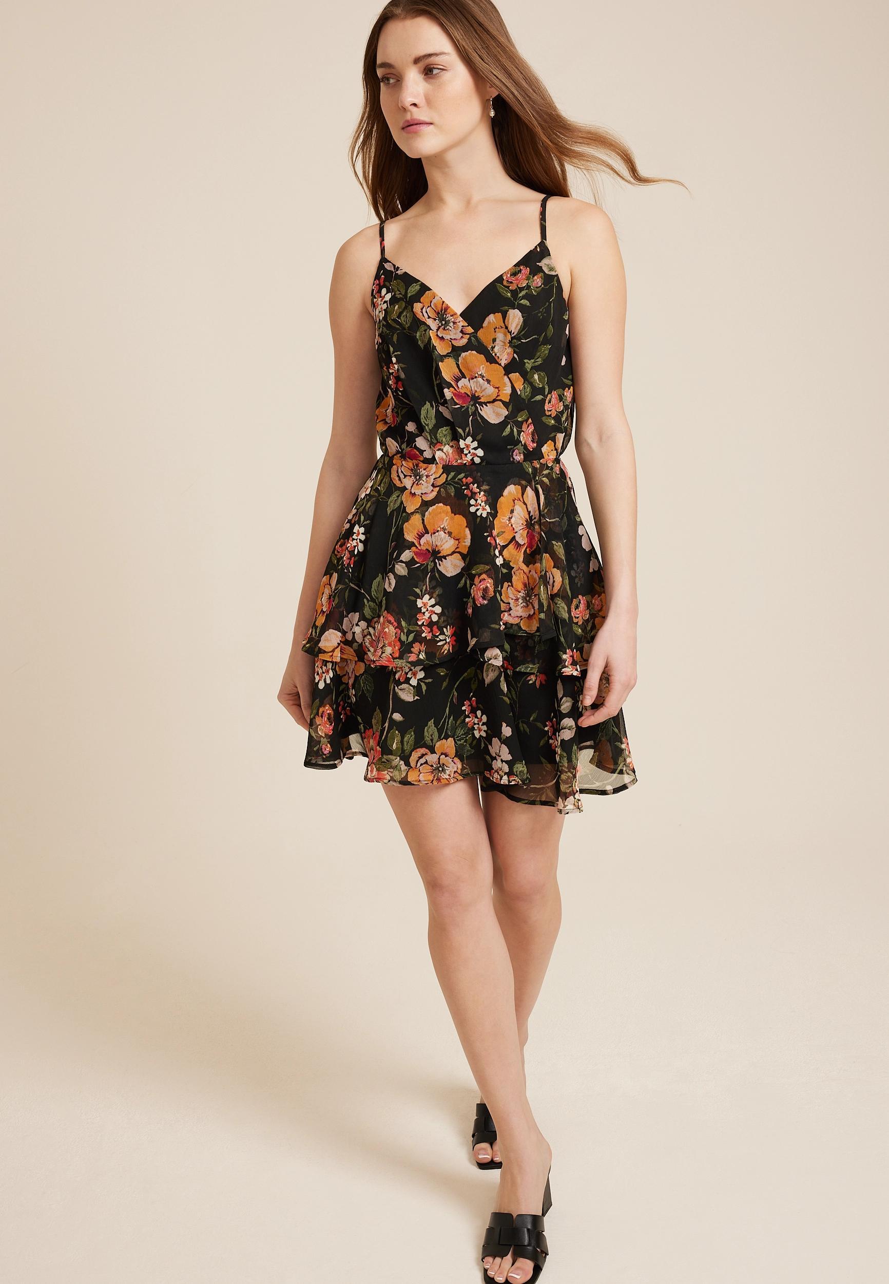 Bare Floral Surplice Mini Dress Product Image