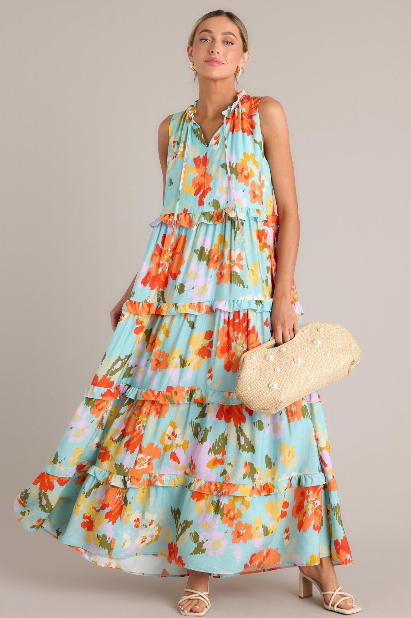 Blossom Breeze Sky Blue Multi Floral Maxi Dress Product Image