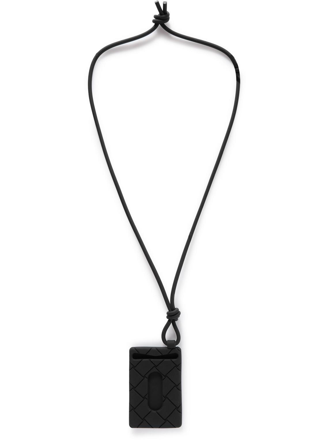 Intrecciato Rubber Card Case With Lanyard In Black Product Image