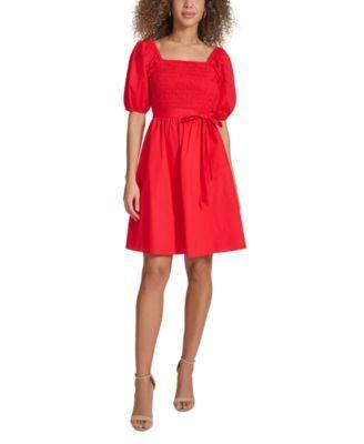 Women's Puff-Sleeve Smocked A-Line Dress Product Image