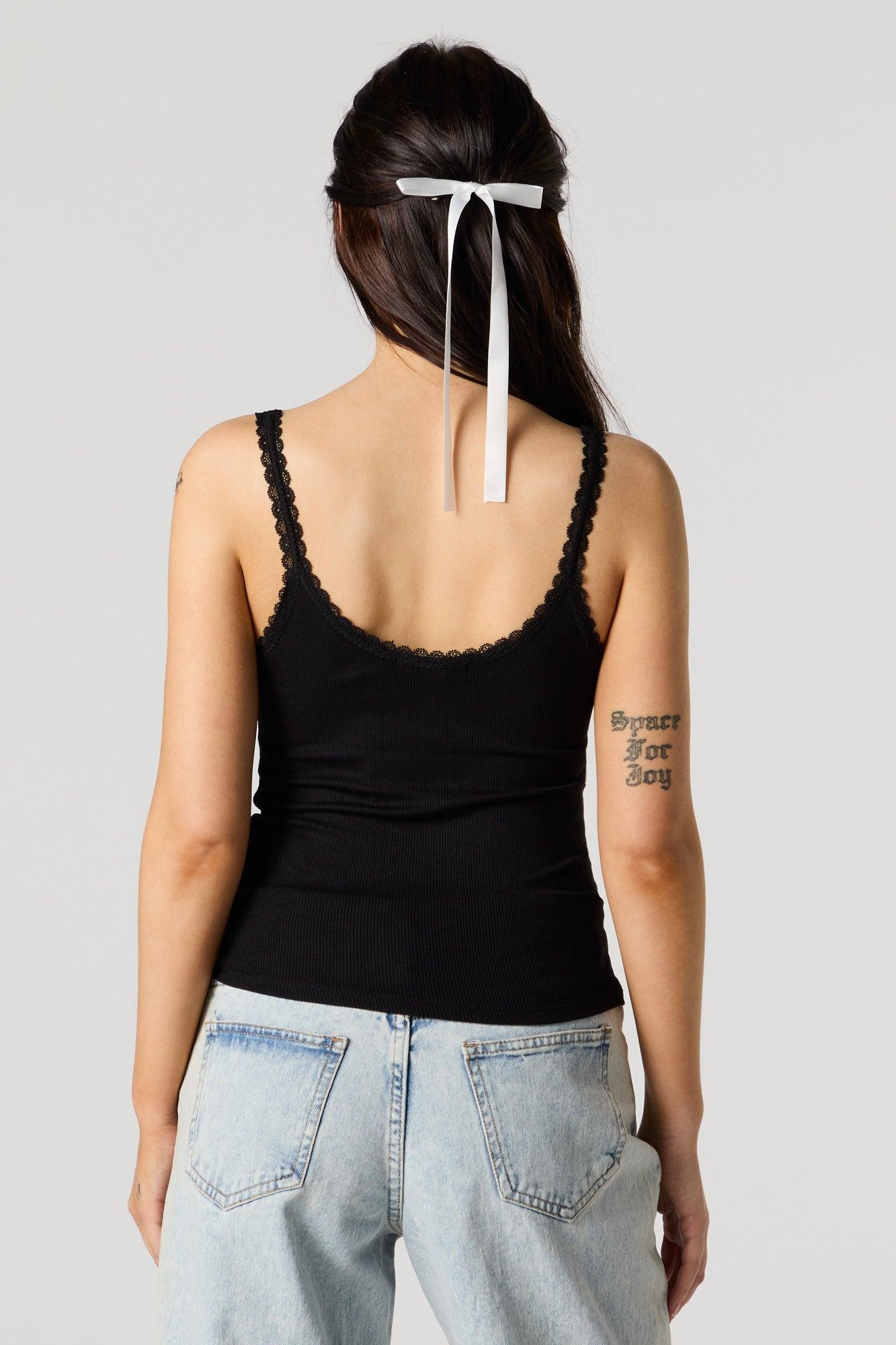 Ribbed Lace Trim Skimmer Tank Female Product Image