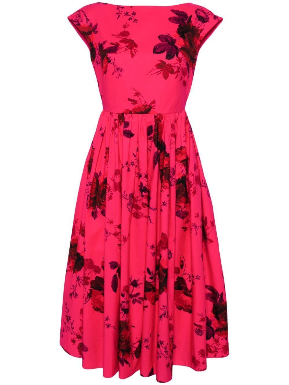 Floral-print Cotton Midi Dress In Pink Product Image