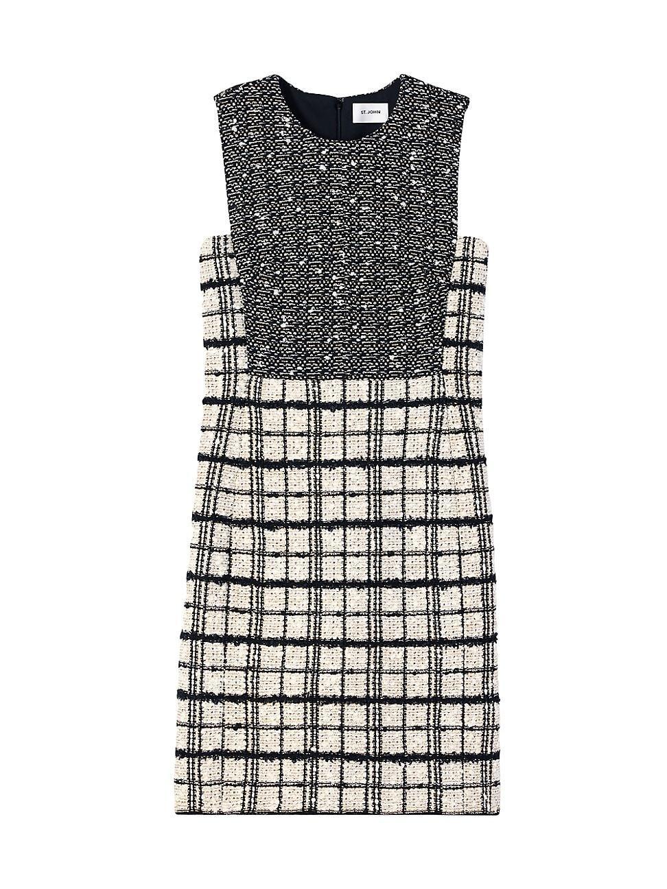 St. John Collection Plaid Sleeveless Tweed Knit Sheath Dress Product Image