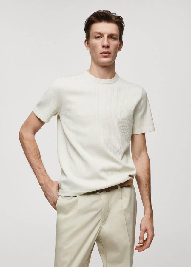 MANGO MAN - Ribbed knit t-shirt ecruMen Product Image