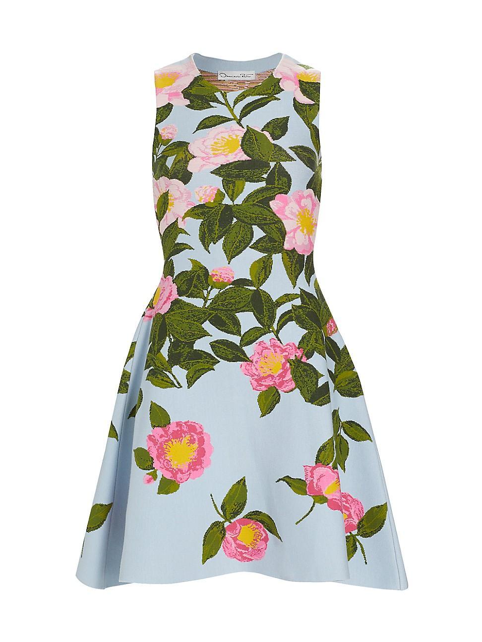 Oscar de la Renta Camellia Jacquard Sleeveless Fit & Flare Dress Product Image