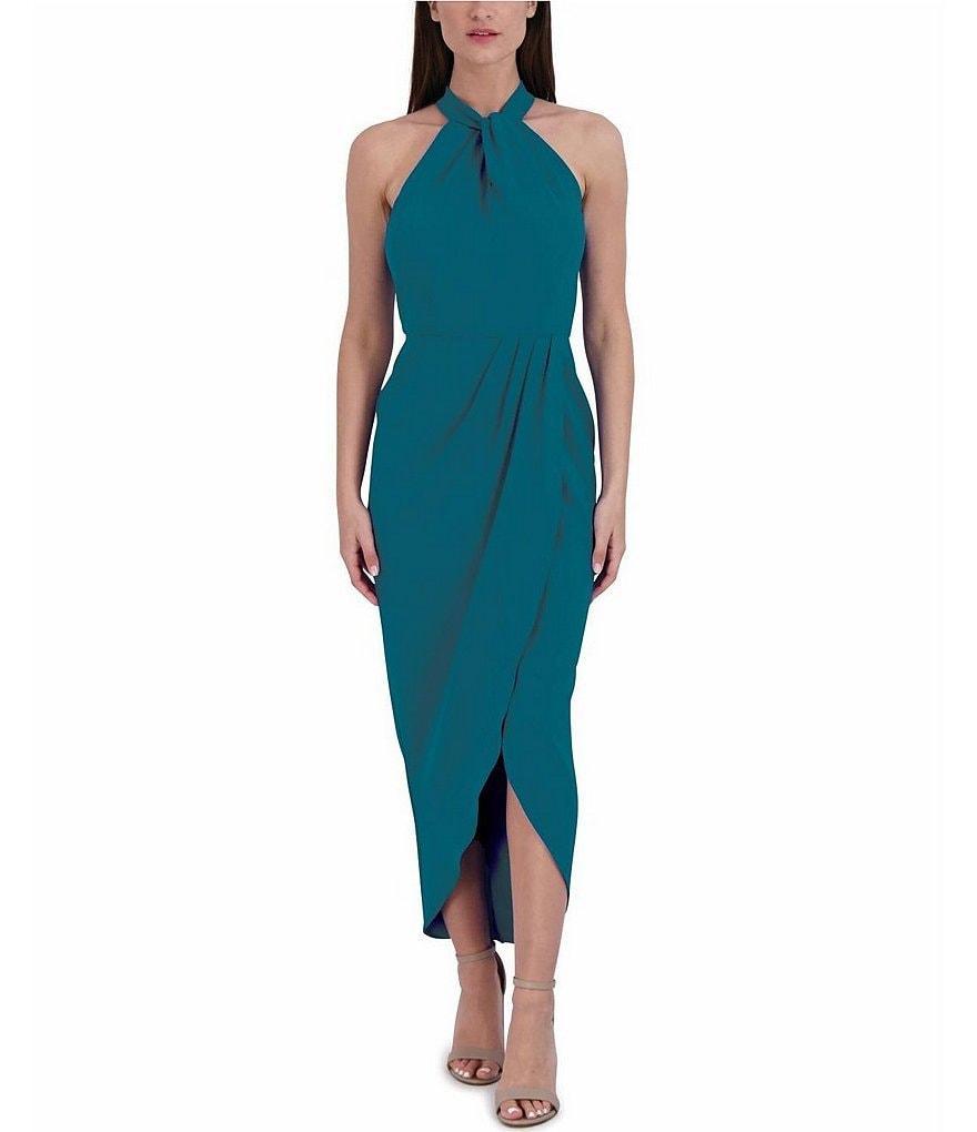 Julia Jordan Knot Halter Neck Sleeveless Faux Wrap Tulip Hem Midi Dress Product Image