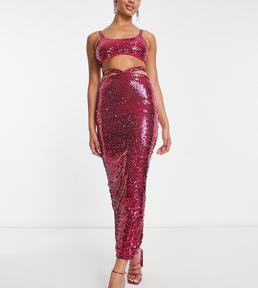 Simmi Tall sequin cut out waist maxi skirt in pink - part of a set Product Image