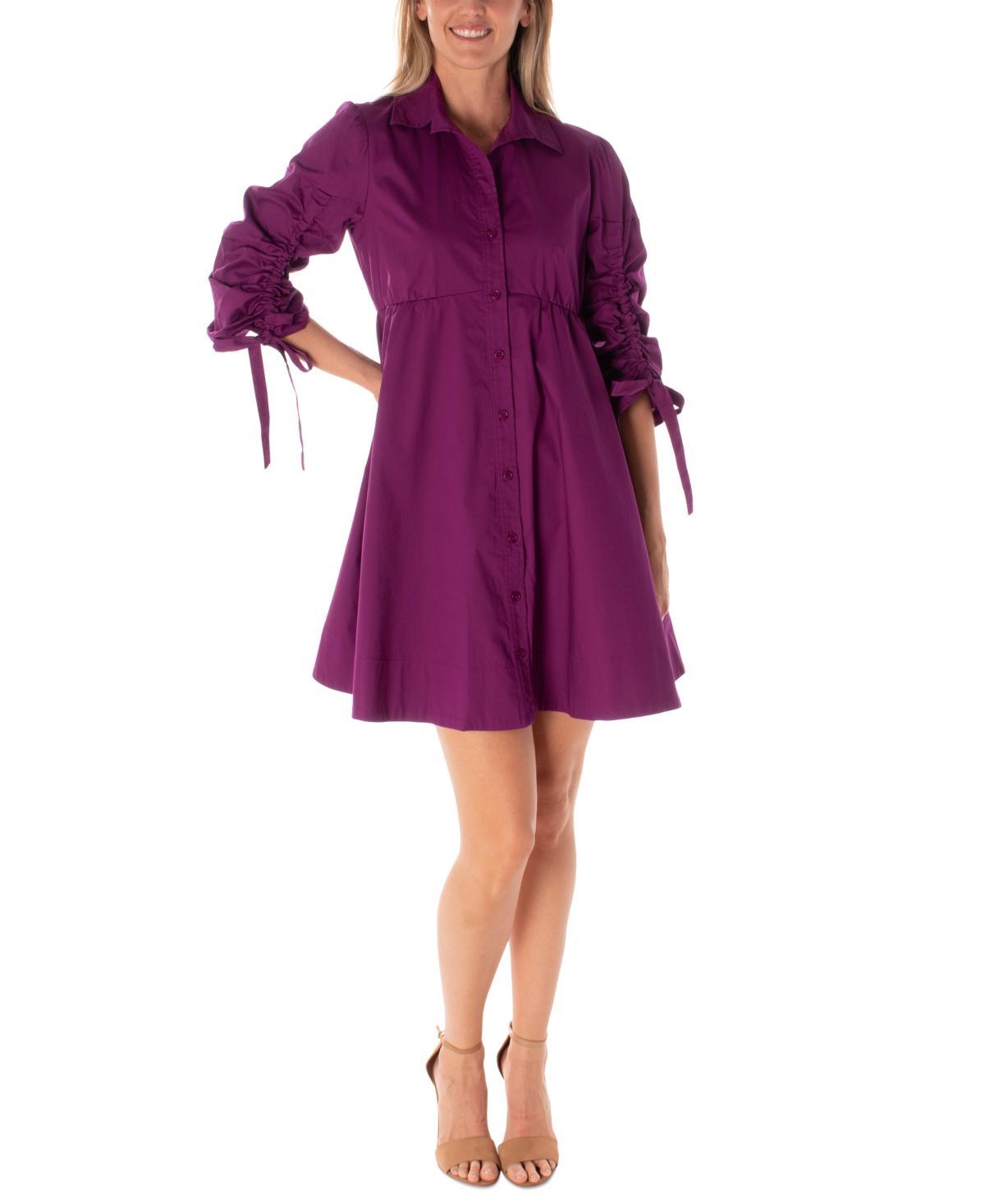 Maison Tara Womens Ruched-Sleeve Shirtdress Product Image