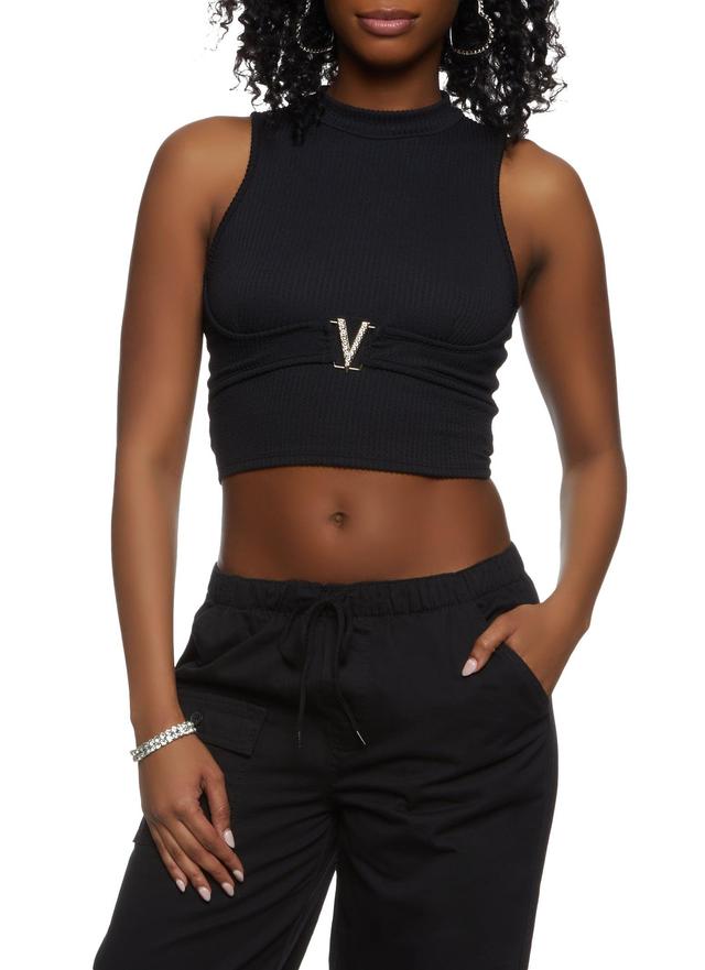 Womens Rhinestone Buckle Mock Neck Tank Top Product Image