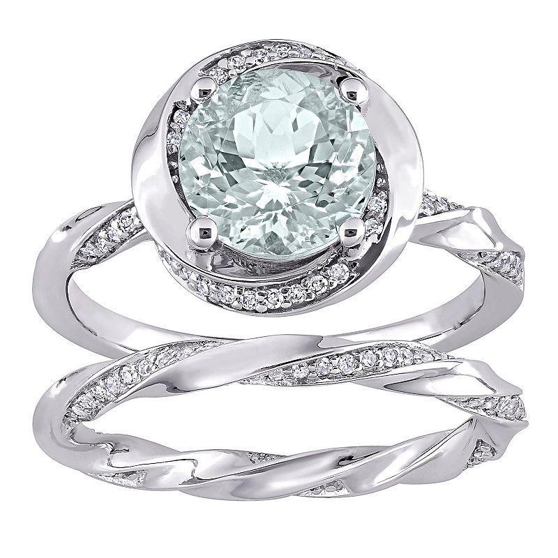 Stella Grace 10k White Gold Aquamarine & 3/8 Carat T.W. Diamond Swirl Engagement Ring Set, Womens, 10k Whgold Product Image