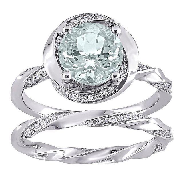 Stella Grace 10k White Gold Aquamarine & 3/8 Carat T.W. Diamond Swirl Engagement Ring Set, Womens Blue Product Image