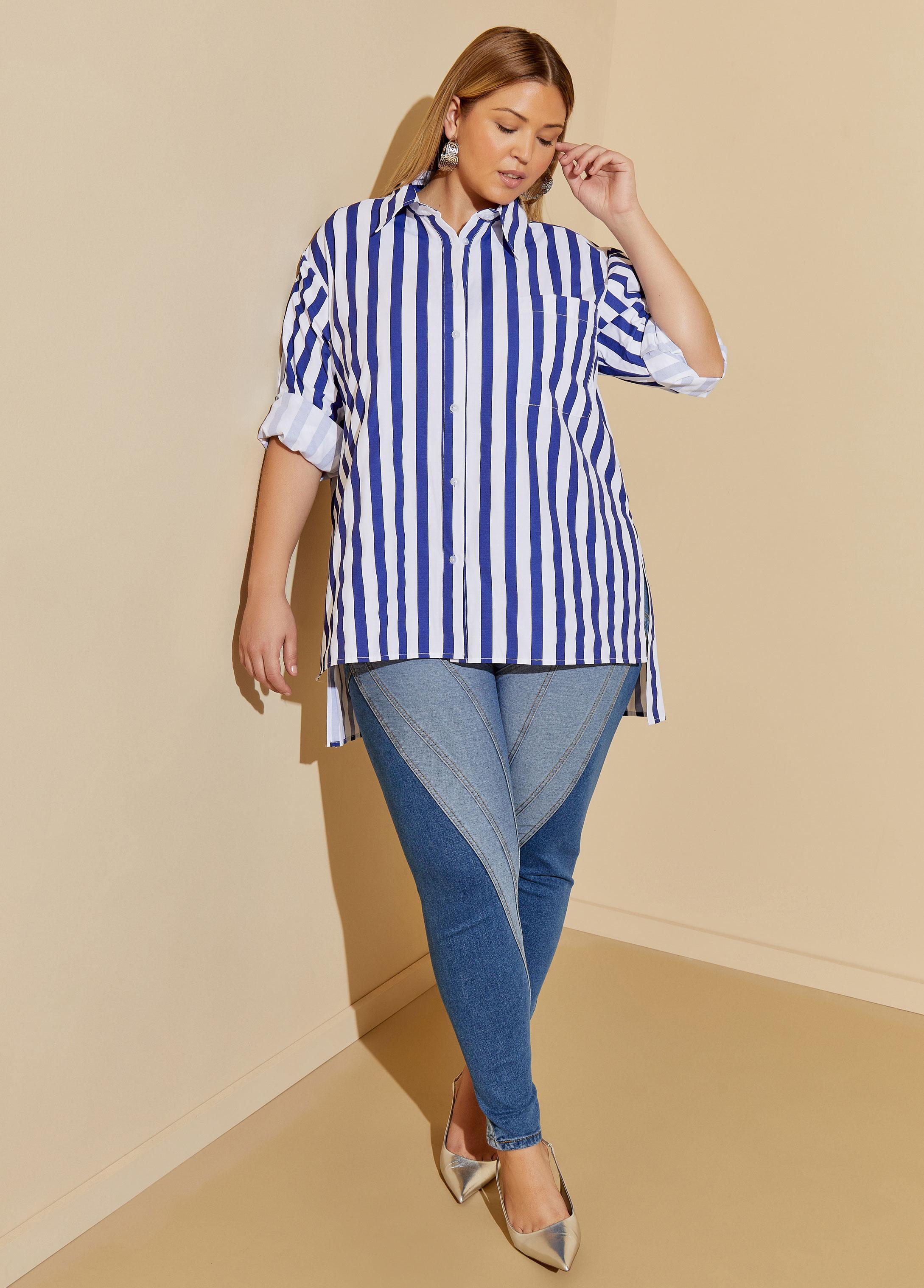 Plus Size Striped Hi Low Shirt Ashley Stewart Product Image