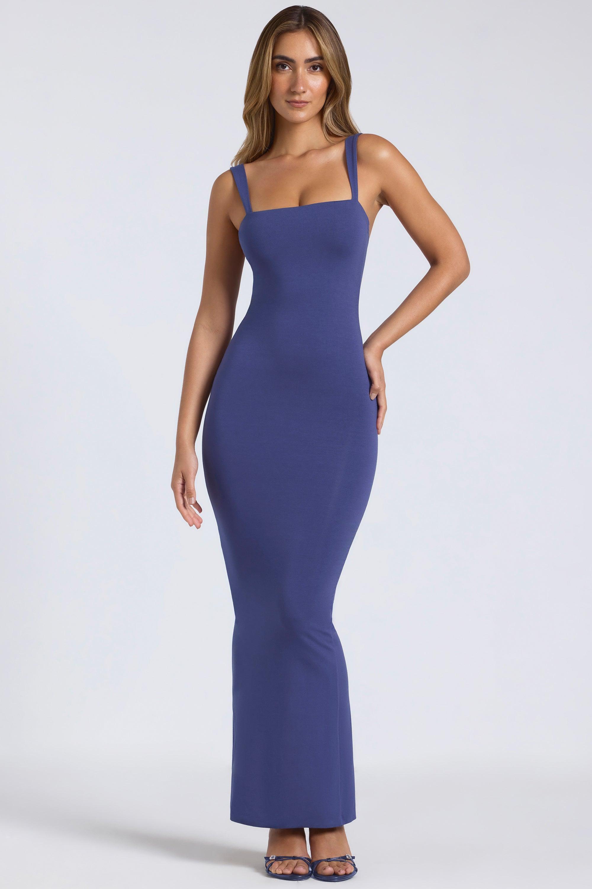 Modal Square Neck Low Back Maxi Dress in Navy Product Image