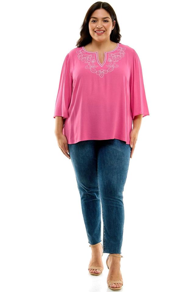 Roz & Ali 3/4 Sleeve Embroidered Top - Plus Female Product Image