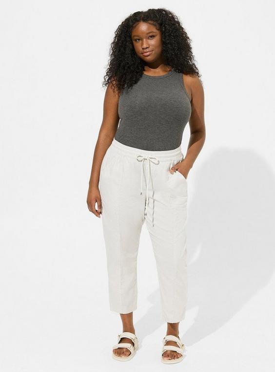 High-Rise Straight Leg Pull-On Crop Stretch Poplin Pant Product Image