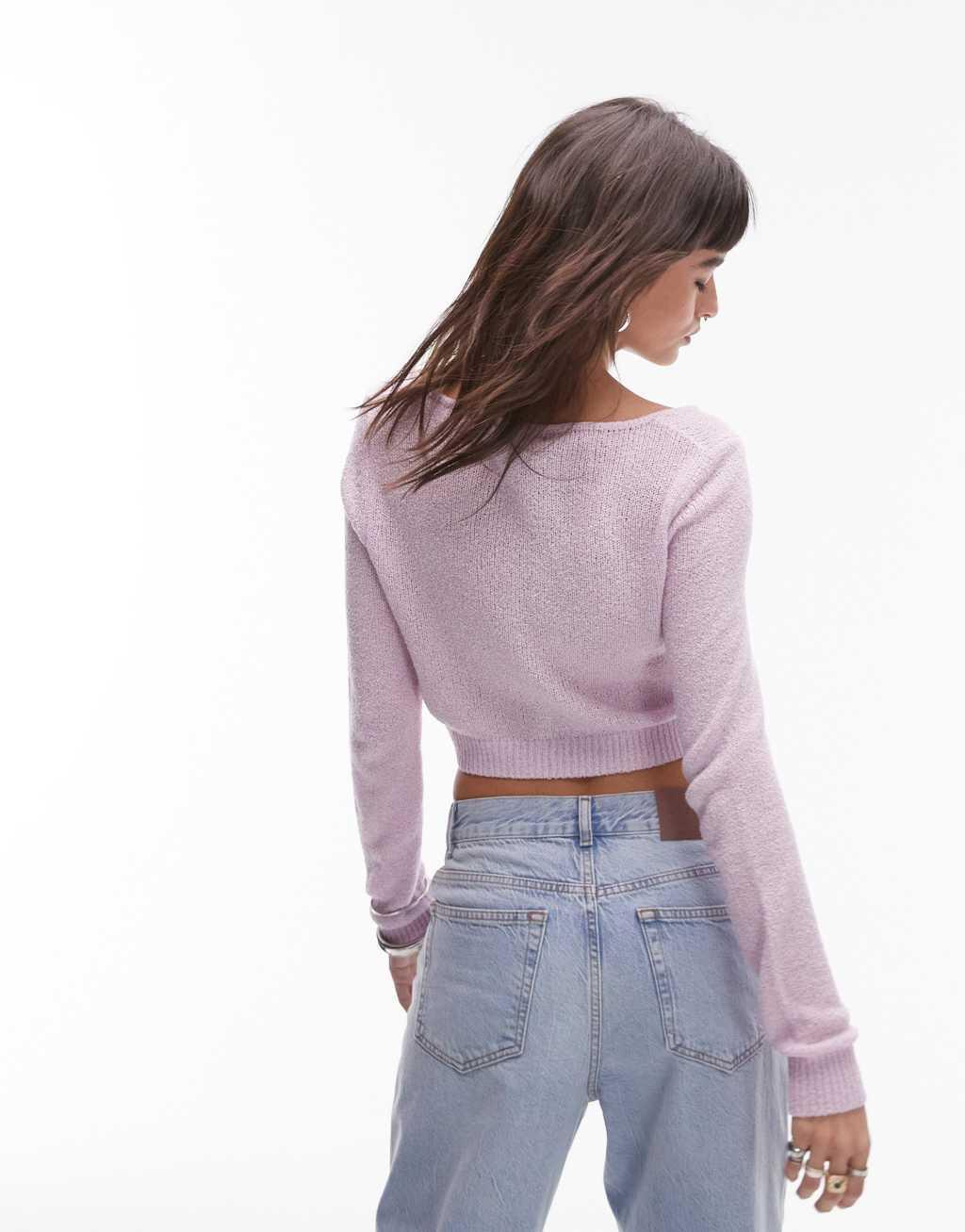 Topshop knit terrycloth micro cardi in pink Product Image