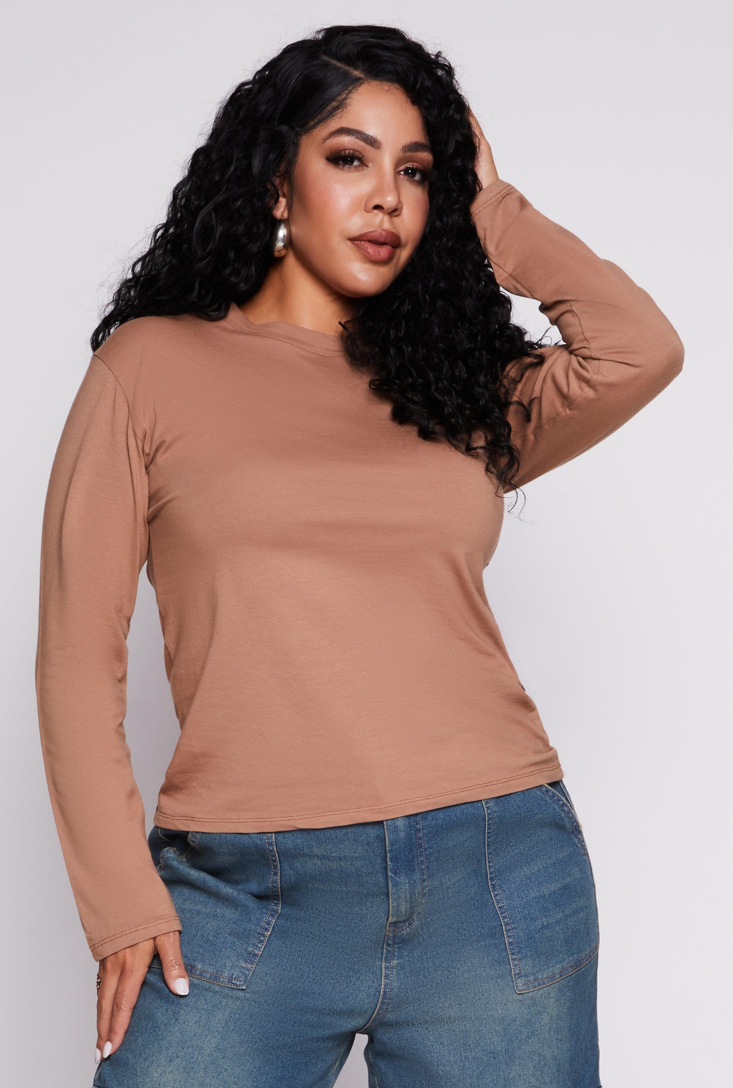 Womens Plus Size Long Sleeve Crew Neck Tee Product Image