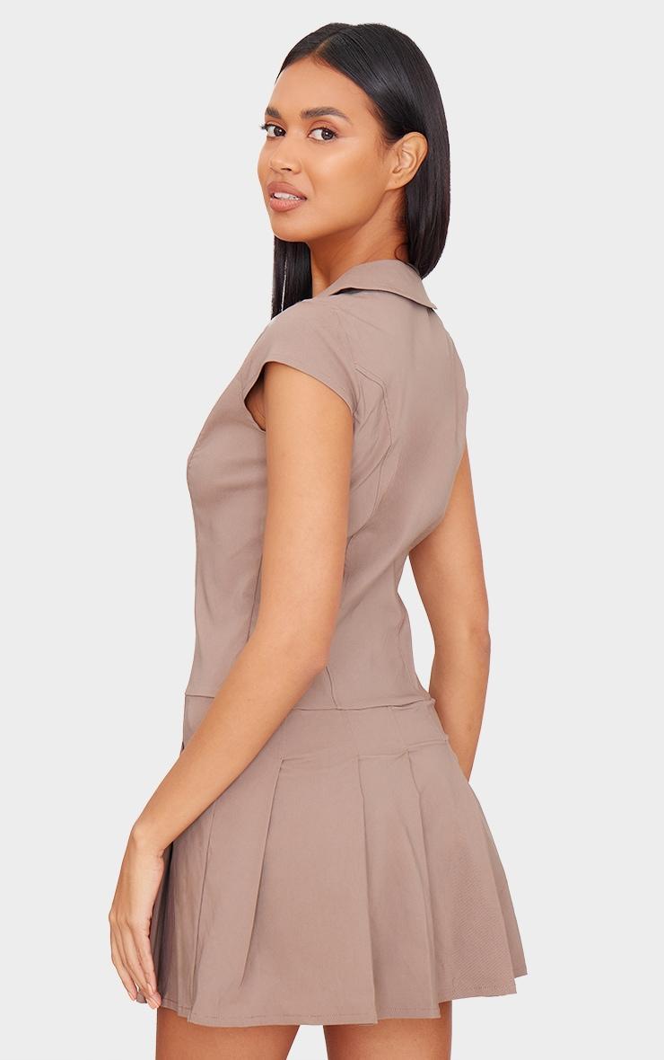 Taupe Zip Up Pleated Shift Dress Product Image