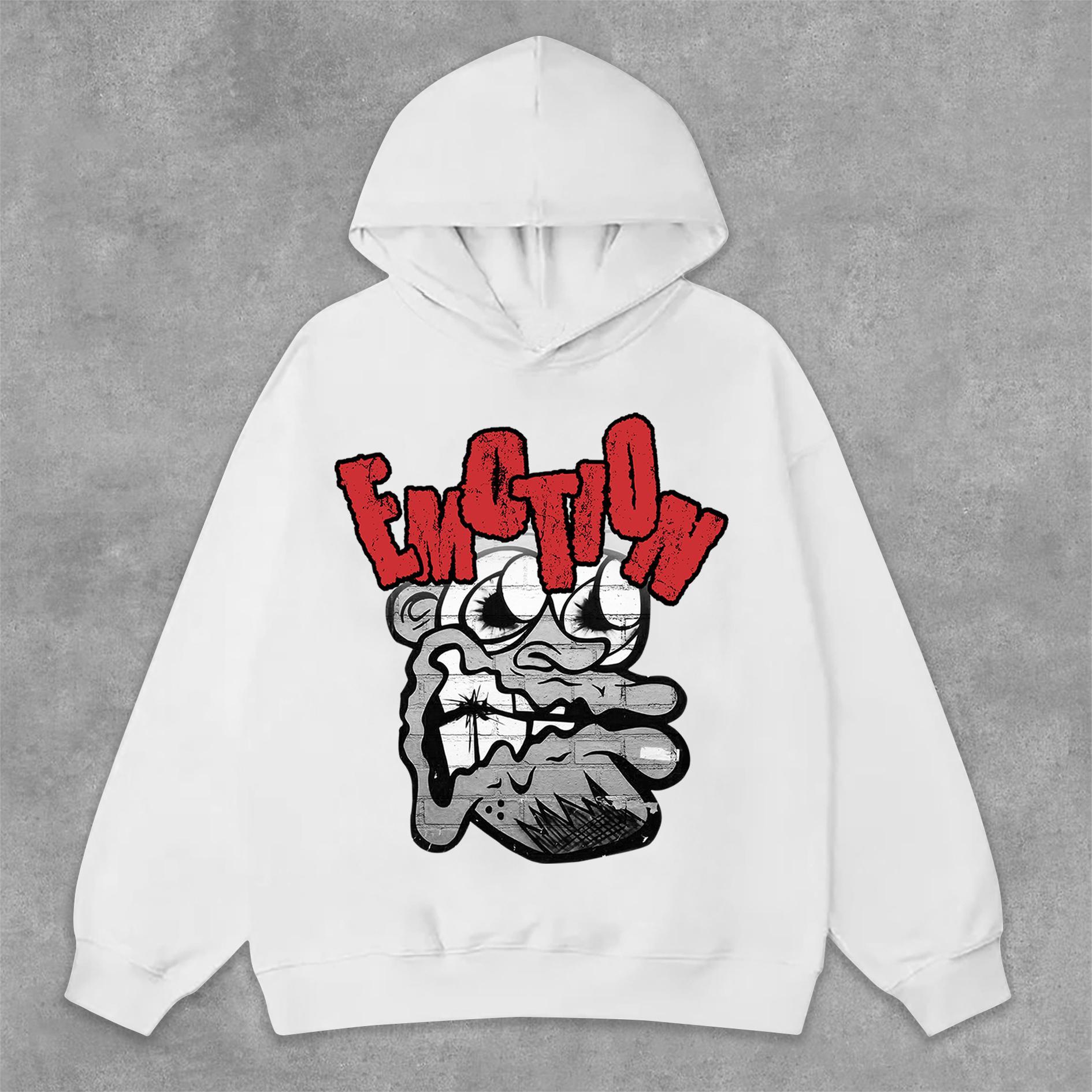 Vintage Cartoon Monster Emotion Graphic Print Hoodie Product Image