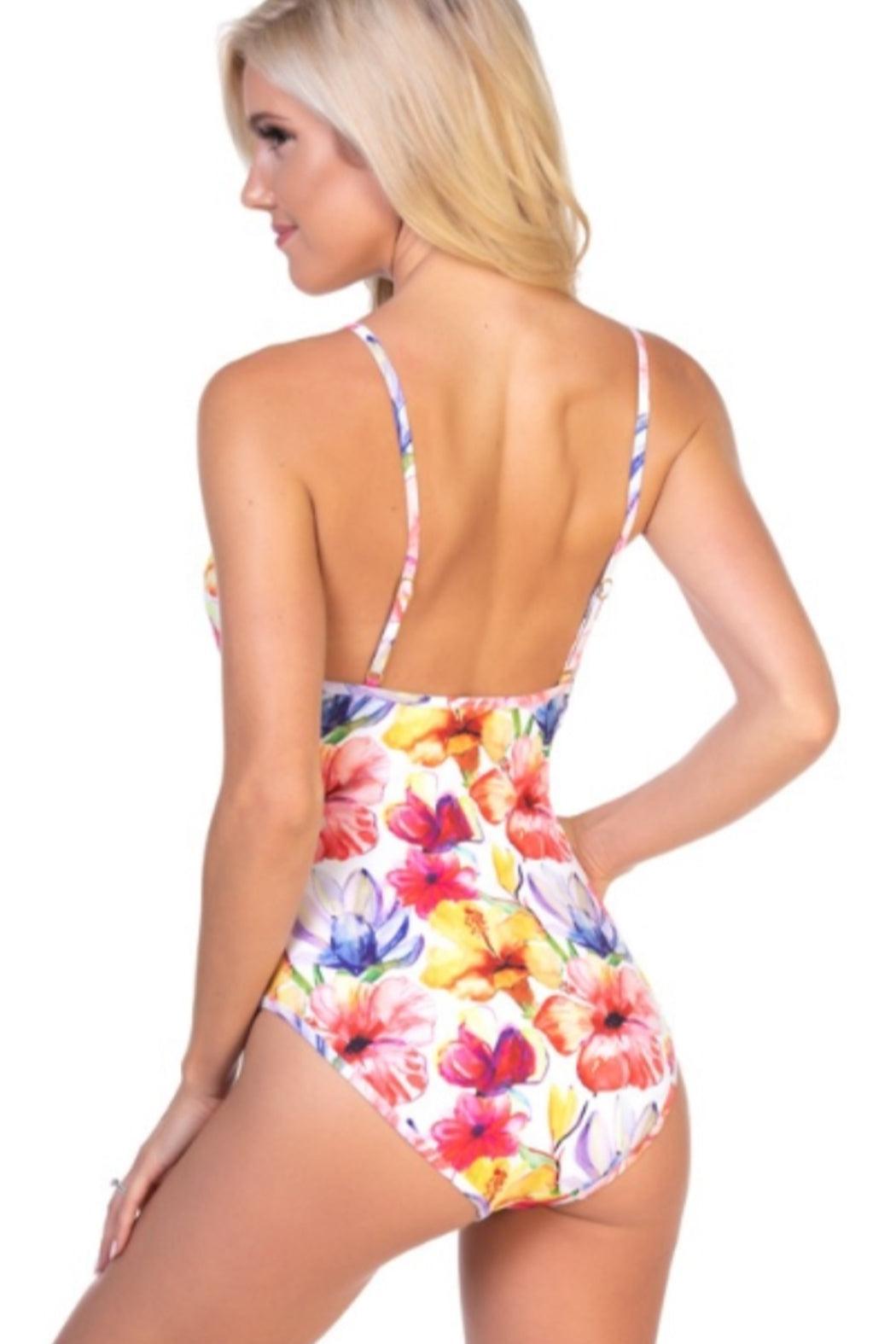 Tropical Floral Print One-Piece Swimsuit Female Product Image