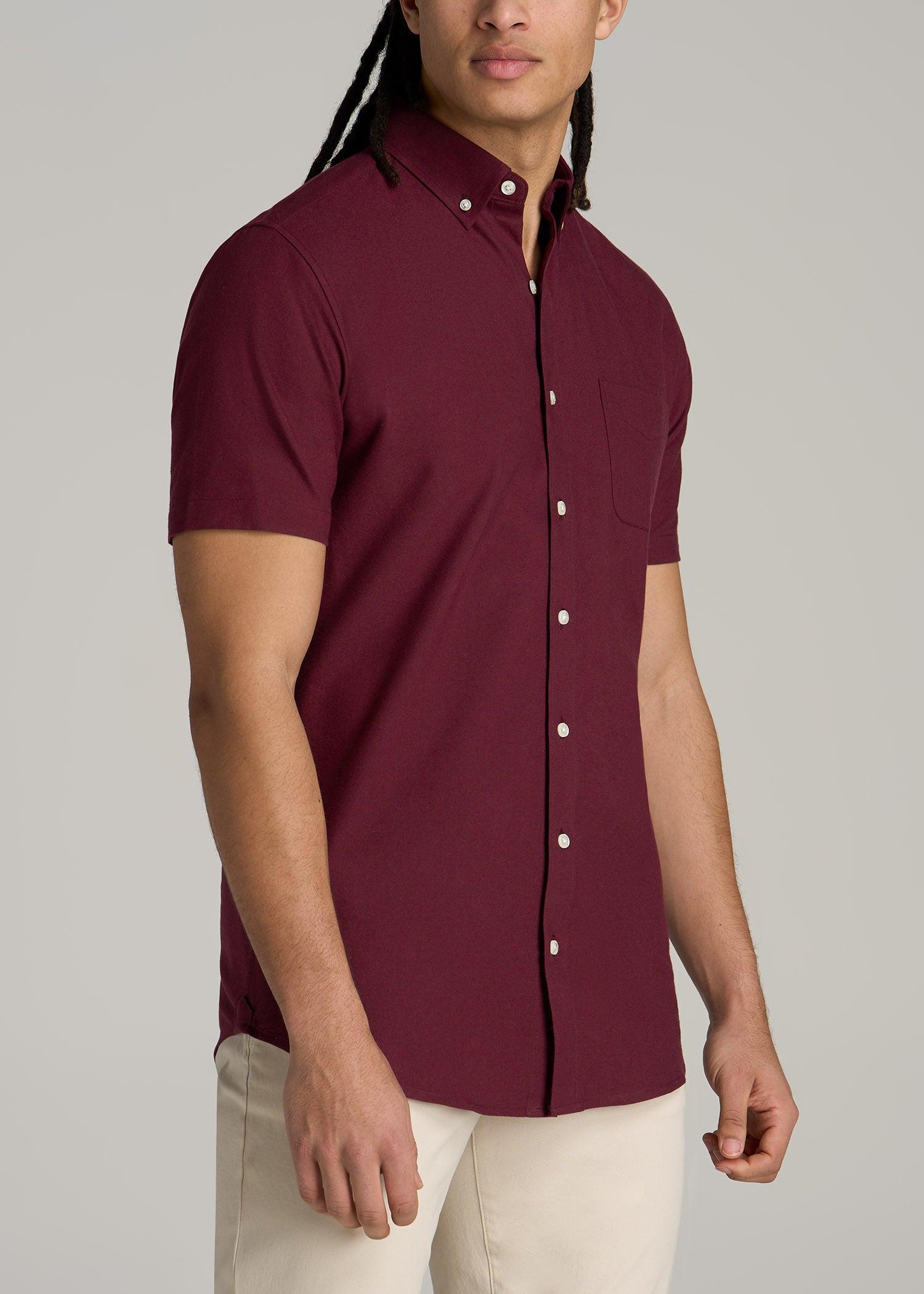 Short Sleeve Oxford Button Shirt For Tall Men in Dark Cherry Product Image