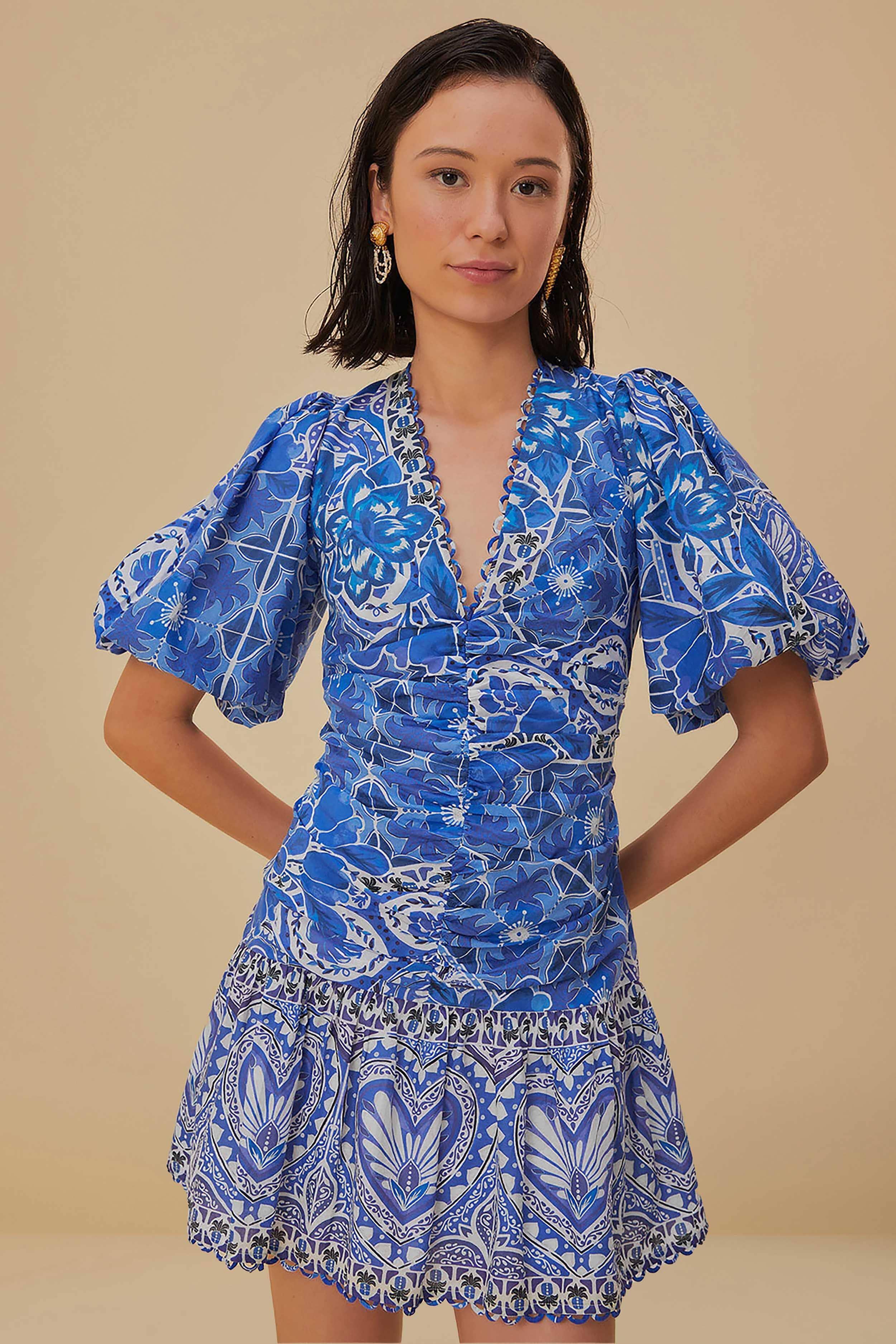 Blue Tile Dream Short Sleeve Mini Dress Product Image