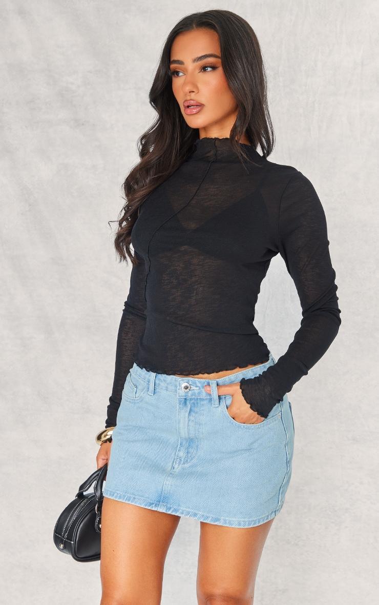 Petite Washed Blue Micro Mini Denim Skirt Product Image